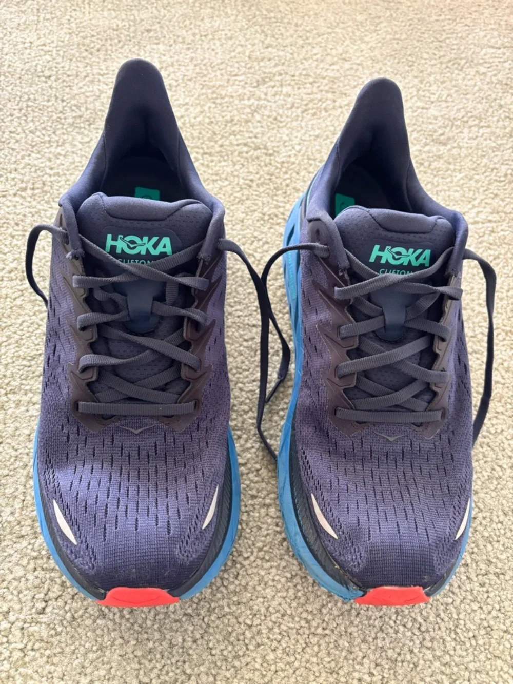 Hoka Clifton 8 Running Shoes in Navy with Teal Logo - Picture 10 of 10